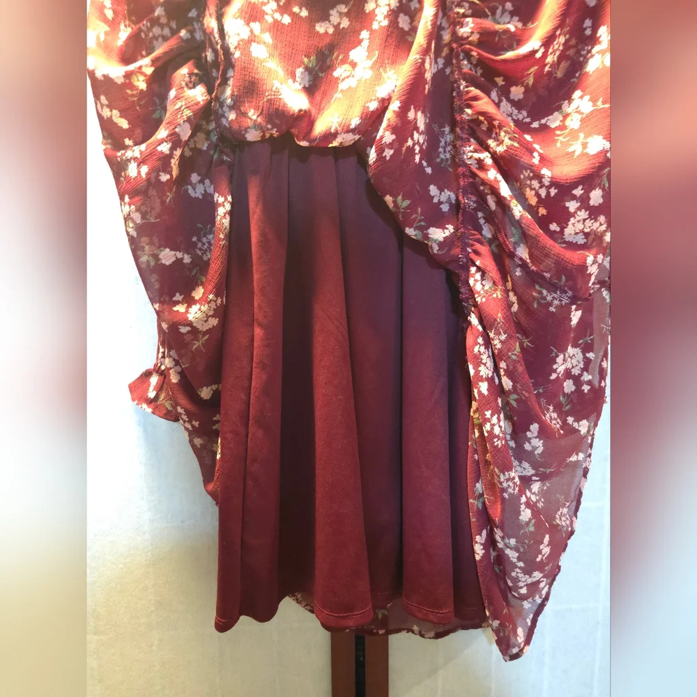 Floral Burgundy Long Sleeve Dress - Picture 7 of 8